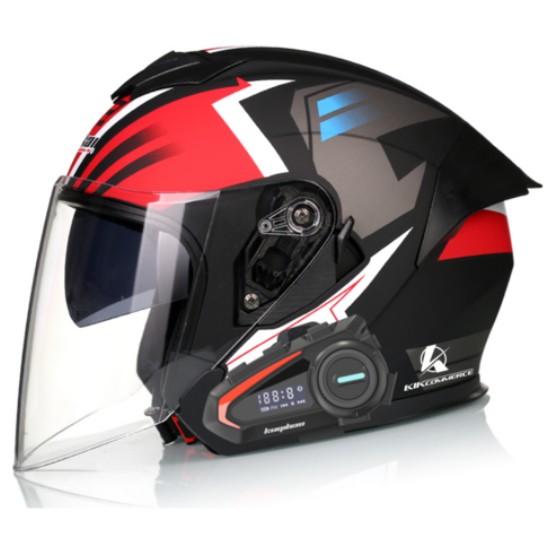 킥커머스 오픈페이스 블루투스 콜라보레드 오토바이 헬멧_이미지