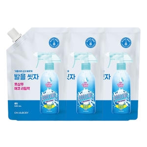 LG생활건강 온더바디 발을씻자 코튼 풋샴푸 쿨링향 리필 500ml (3개)
