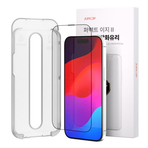 주파집 아이폰15 플러스 원터치 풀커버 강화유리 액정보호필름 (액정 1매, 풀세트)_이미지