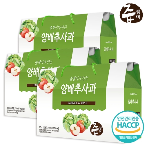 케이에프한국자연농산 즙쟁이 양배추사과즙 90ml 30포 (3개)