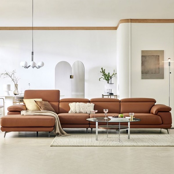 자코모  베니 카우치형 기능성 슈렁큰 천연가죽 소파 6인용