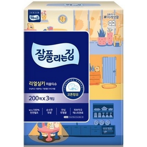 잘풀리는집 스퀘어 미용티슈 200매 (3입) (1팩(3입))_이미지