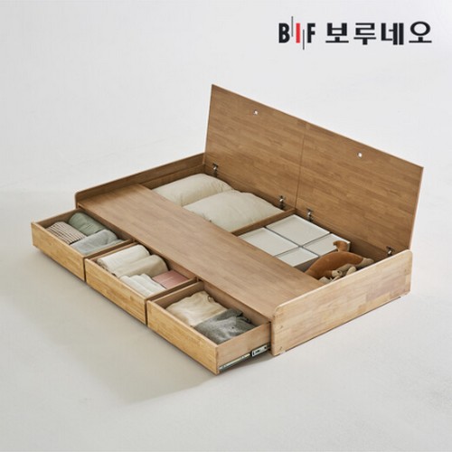 BIF보루네오 뉴키Po 3서랍 고무나무 원목 수납 LED침대 SS (매트별도)_이미지