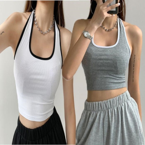 ONM 홀터넥 배색 크롭 배꼽티 나시 민소매 크롭탑 댄스복 13223354