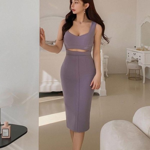 배꼽 하트넥 슬림핏 타이트 컷아웃 뷔스티에원피스 30321878_이미지