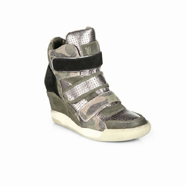 ASH Alex Suede and Metallic Leather Wedge Sneakers_이미지