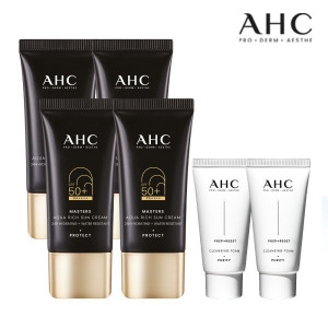 AHC 마스터즈 아쿠아 리치 선크림 30ml 4개 + 클렌징 오일 20ml 2개