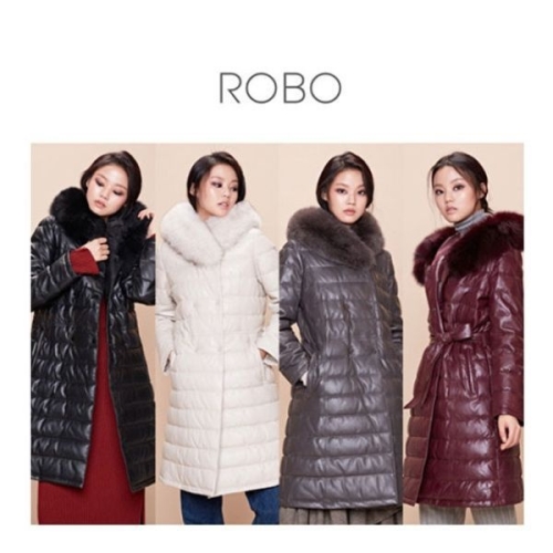  로보 여성 폭스퍼 벨티드 롱 구스다운 9010