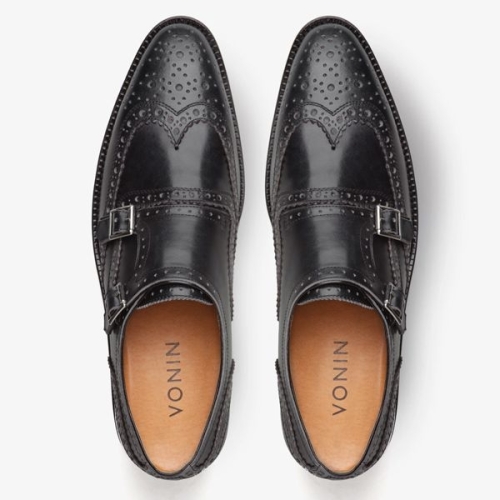 보닌 천연소가죽 비브람솔 윙팁몽크 오더메이드 맞춤수제화 RO092BK_이미지