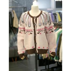 세이브존03 퍼 기하학 포인트 오버핏 니트 가디건 S43220060