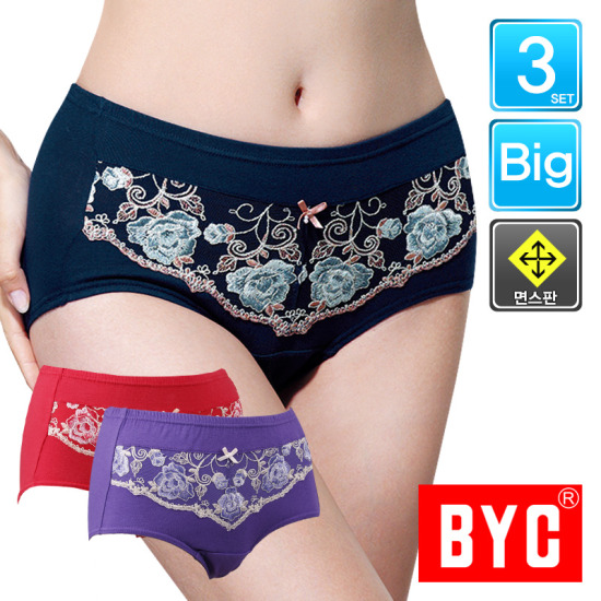 BYC 면스판 여성 맥시 부인용 팬티 3종세트 BYL8274 (1세트)
