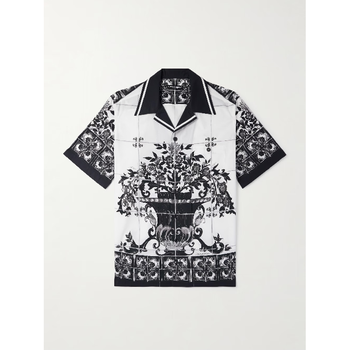 White Mallorca Camp Collar Printed Cotton Poplin Shirt TP57141621