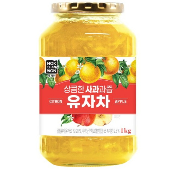 녹차원 상큼한 사과과즙 유자차 1kg (2개)