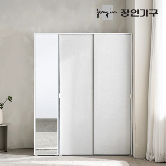 장인가구 코라 1200 선반형 옷장+400 거울장 슬라이딩 옷장세트 1600