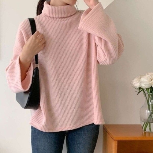 옷자락 다잇템 여자 골지목폴라 긴팔이너 가오리 분홍색 FW 니트_15874635_588870