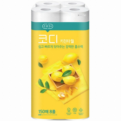 쌍용C&B 코디 ㅤ키친타월 150매 (8롤) *4팩_이미지