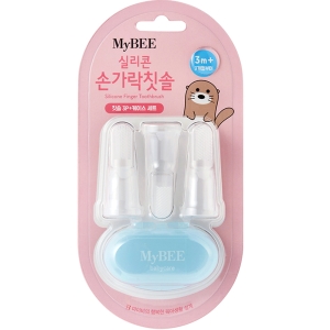 실리콘 손가락칫솔 + 케이스 세트 혼합 색상 3개