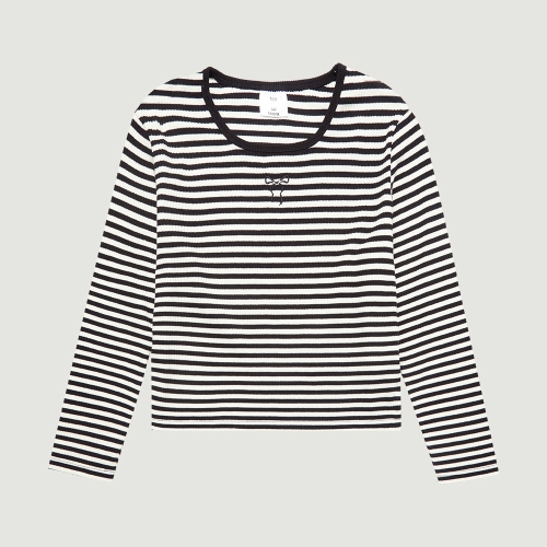 틴즈 틴즈 여아 리본자수 스퀘어넥 슬림 골지 티셔츠_100 14480-131-602-31