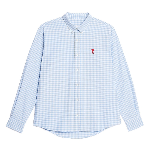 AMI 하트 로고 체크 셔츠 HSH113 CO0023 (475, 블루)