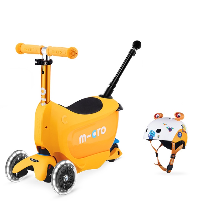 마이크로킥보드 미니 투고 디럭스 플러스 LED+푸쉬바 세트+몬스터 헬멧 세트