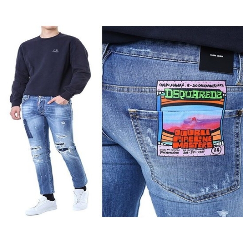 디스퀘어드2 일러스트 패치 멀티디스 연청워싱진71LB1168 S30664 470