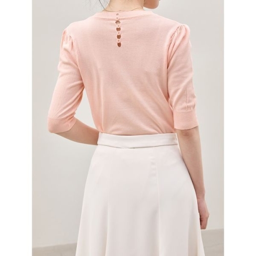 모리스커밍홈 오픈백 라운드 반팔 니트_M2507KN074B_이미지