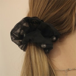 하스  Moving pearl black scrunchie_LV013