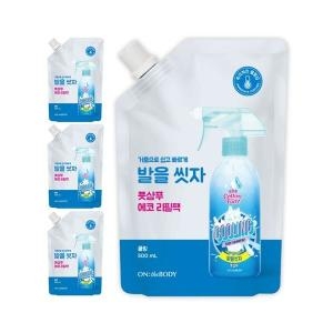 LG생활건강 온더바디 발을씻자 코튼 풋샴푸 쿨링향 리필 500ml (4개)