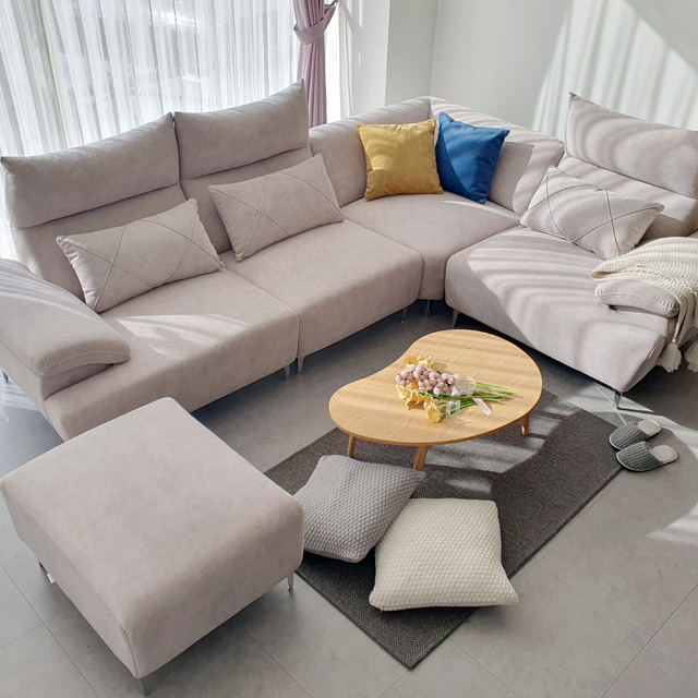 자네트가구 컬렉티 하이브리드 코너형 아쿠아텍스 패브릭 소파 5인용 (스툴포함)_이미지