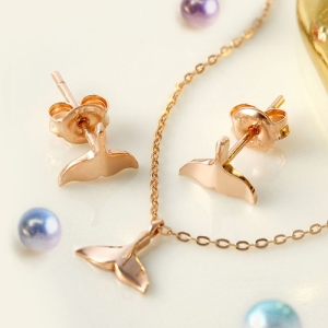 비앤비골드 14K 고래꼬리 행운 주얼리세트 (귀걸이+목걸이)_NPS29270_이미지