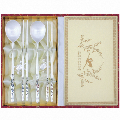 일성로얄 칠보 매화 은수저 + 수저받침 2인_이미지