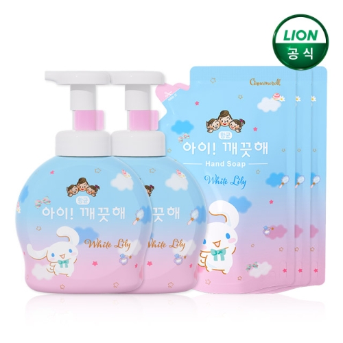 시나모롤 핸드워시 화이트릴리향 490ml 본품 2개+450ml 리필 3개 세트