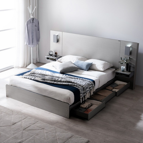 바무드 호텔 평상형 수납 LED침대 K+아트월 협탁