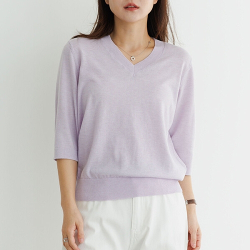 엄마옷데드라 카민브이넥7부울니트 KNF3009