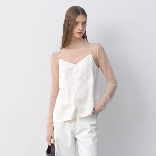 사틴 나인 크리즈 슬리브리스 셋업 탑 BL-4305_이미지