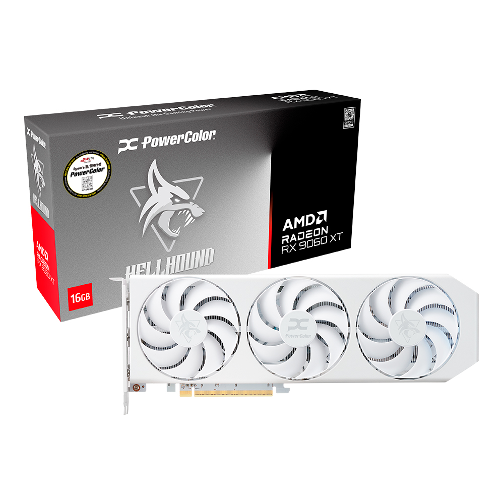 PowerColor �󵥿� RX 9060 XT Hellhound Spectral White OC D6 16GB �����Ƽ����