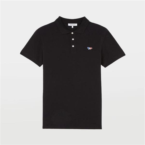 메종키츠네 트리컬러 폭스 패치 폴로 반팔 티셔츠 AM00200KJ7002 BK_이미지