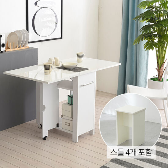 유캐슬 유씨엠 코코레인 하이그로시 접이식 확장형 식탁 600 (스툴4개)_이미지