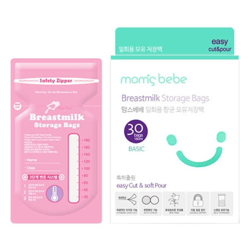 맘스베베 베이직 일회용 모유저장팩 180ml 30개입 1개