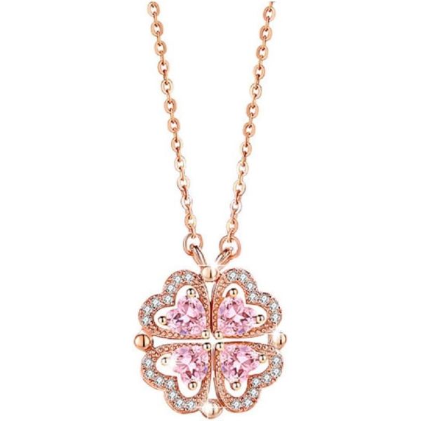 스털링 11433123 심플 여성 펜던트 고급 목걸이 코인 실버 하트 모양과 네잎클로버 컨버터블 크리스탈 주얼_이미지