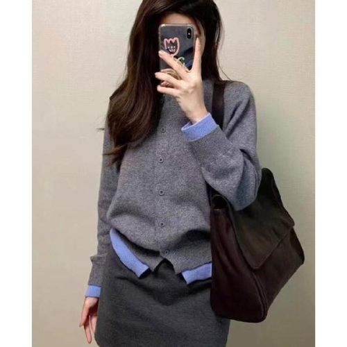 기타 플로렌 브린 배색 이중 가디건 NSNS002_이미지