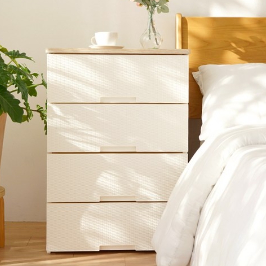 보노하우스 라탄플러스 우드상판 4단 서랍장