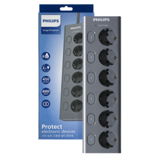 필립스 6구 서지보호 맥스 멀티탭 (2m)_이미지