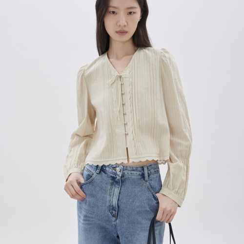 ZOOC 레이스 핀턱 블라우스 Z261MSC005