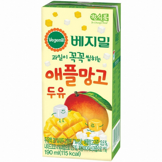 정식품 베지밀 과일이 꼭꼭 씹히는 애플망고 두유 190ml (48개)_이미지
