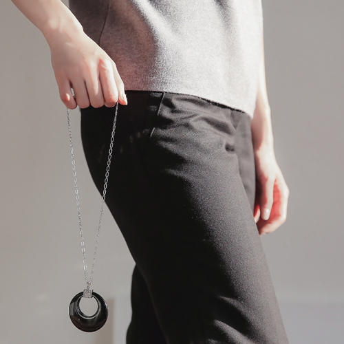 바이데이지 BY DAISY  91Bn0349 라운드 오닉스 롱 실버목걸이 91Bn0349