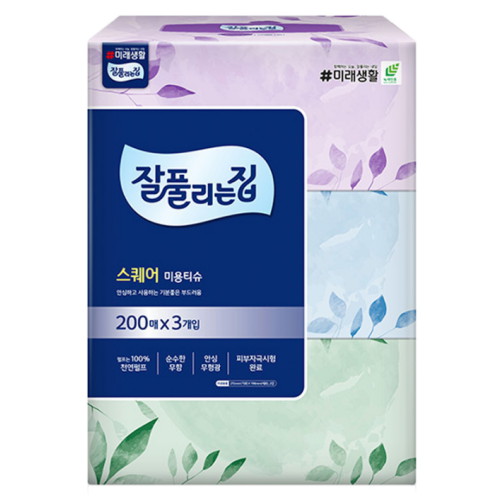 잘풀리는집 ㅤ스퀘어 미용티슈 200매 (3개입) *2팩_이미지