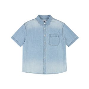 남성 바이오워싱 오버핏 데님 반팔셔츠 AO2DDH303-LB