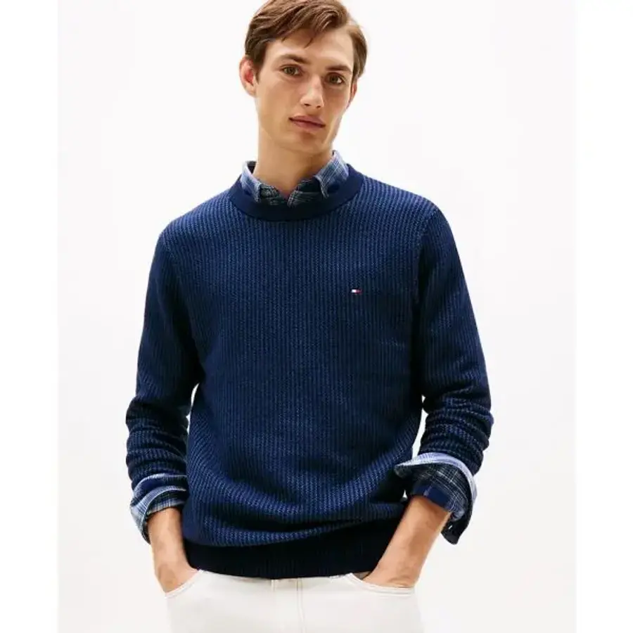 타미힐피거 맨즈 Crewneck 투톤 Pima 코튼 캐시미어 스웨터 데저트 스카이 Aegean Sea 19135476 893065