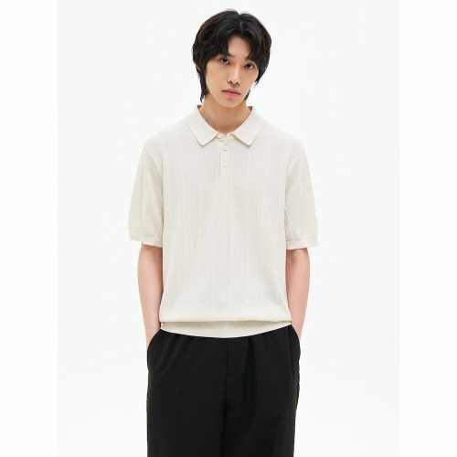 쿨터치 조직변형 칼라 반소매 니트 아이보리 425651LY10